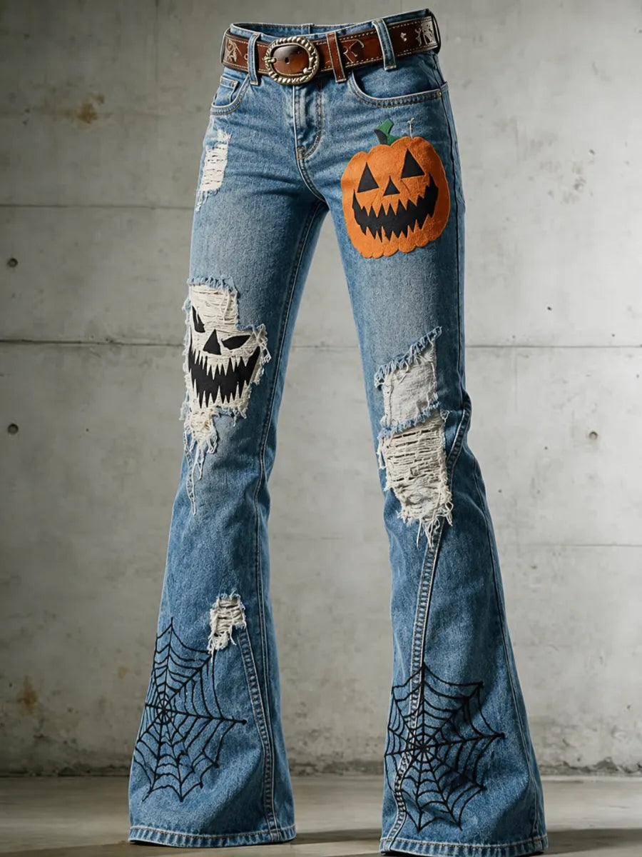 Women's Halloween Art Print Flared Trousers