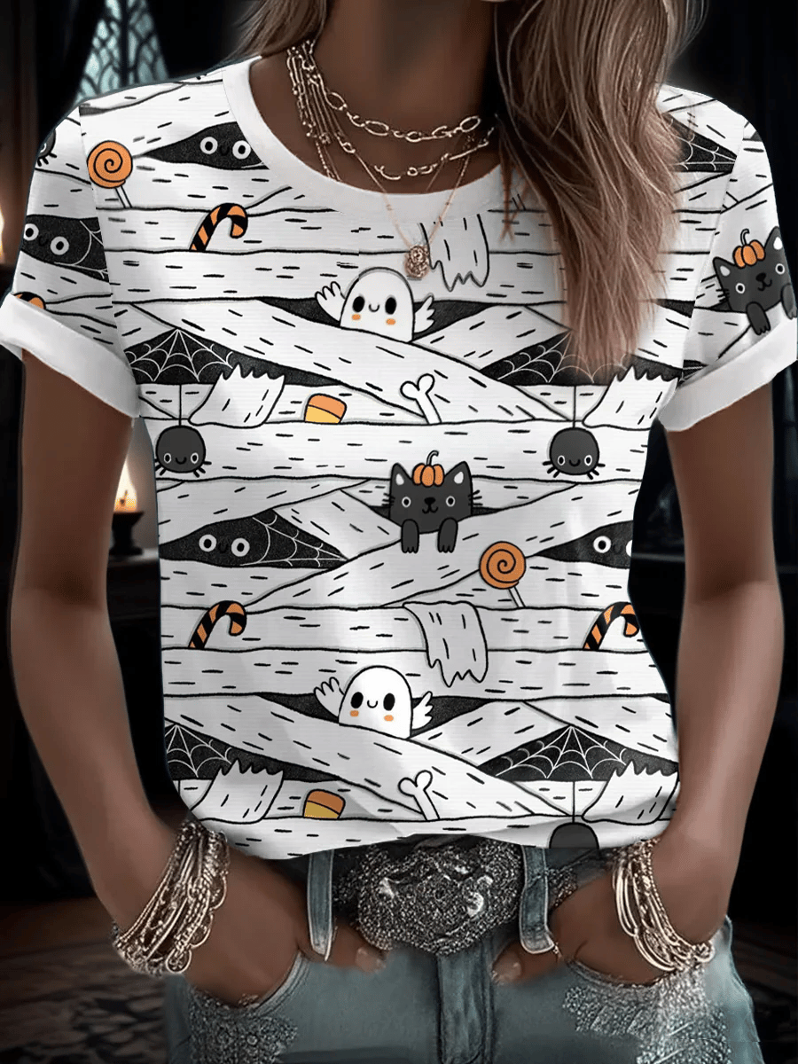 Women's Halloween Mummy Printed Short-Sleeved T-Shirt