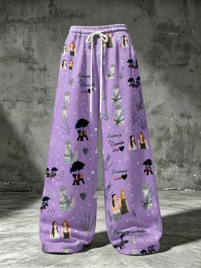 Women's Salt Rosemary Lavender Love Print Casual Pants