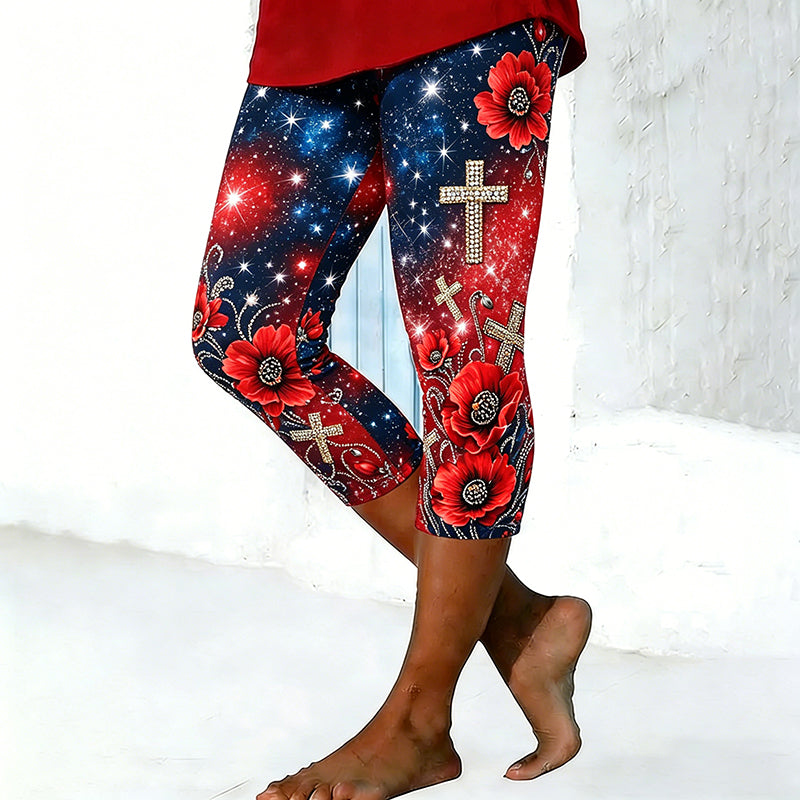 Women's Memorial Day Poppy Art Print Leggings