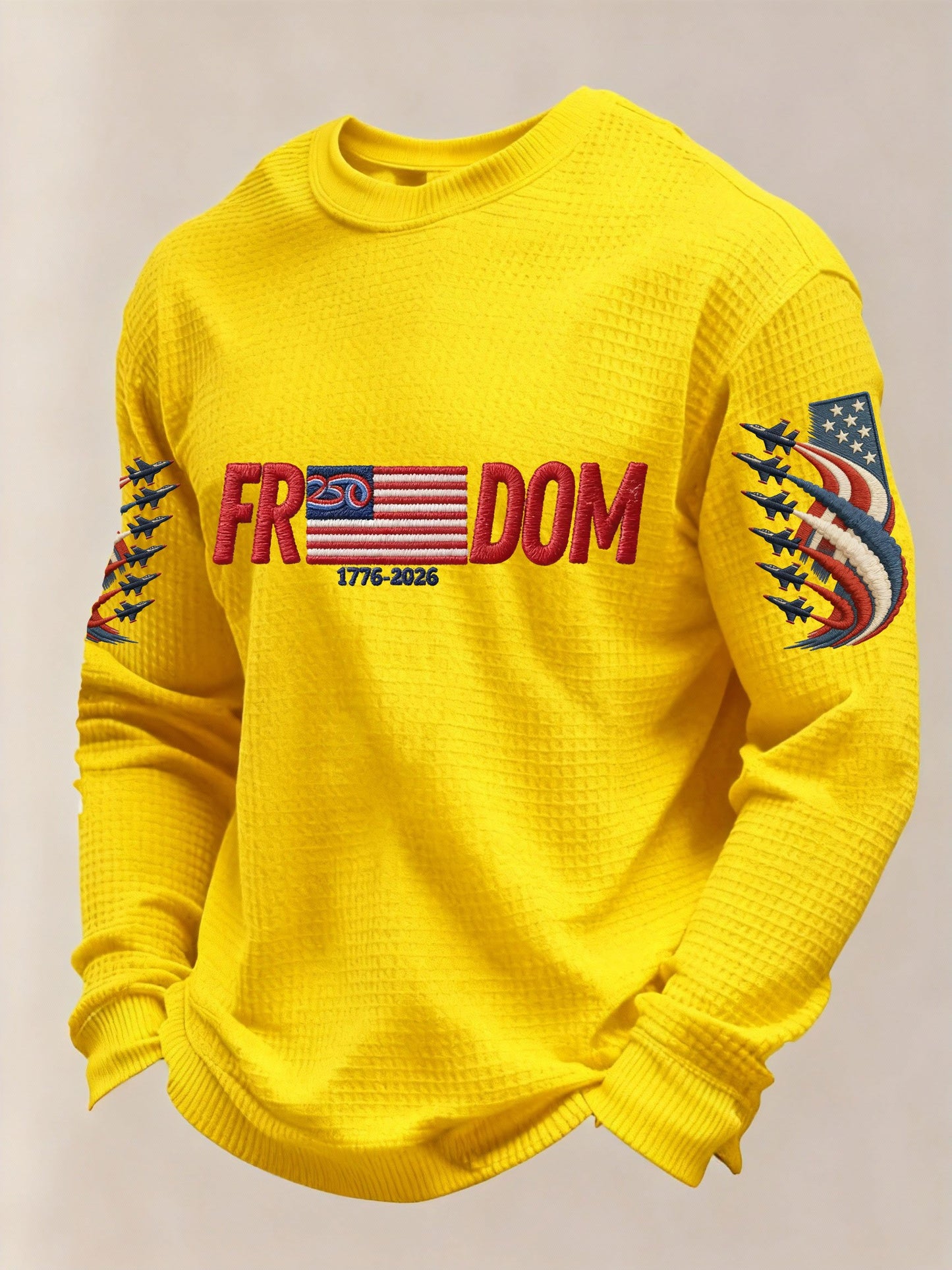 Men's American 250th Anniversary Print Waffle Knit Long-Sleeve T-Shirt