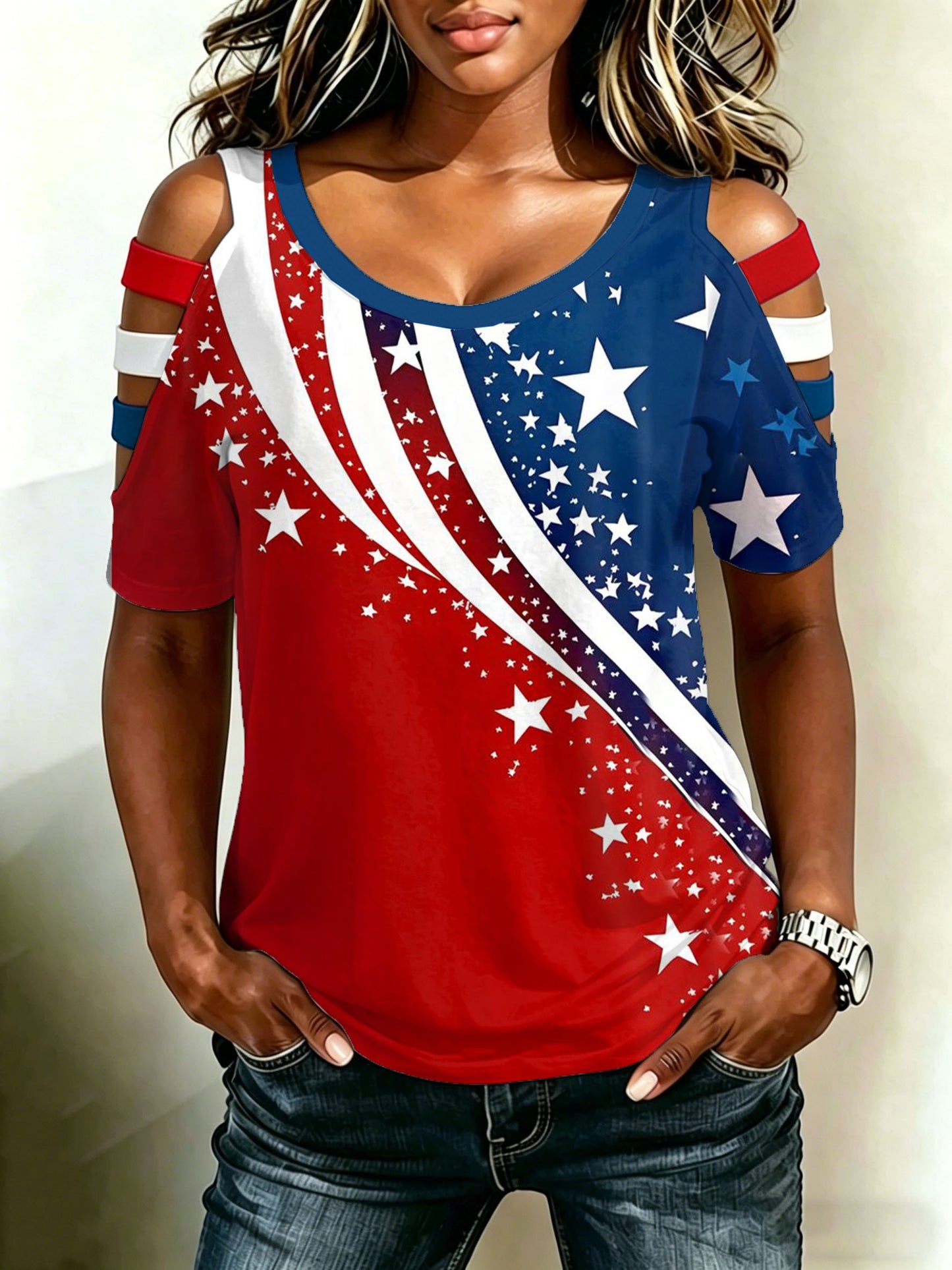 Women's Retro American Flag Print Top