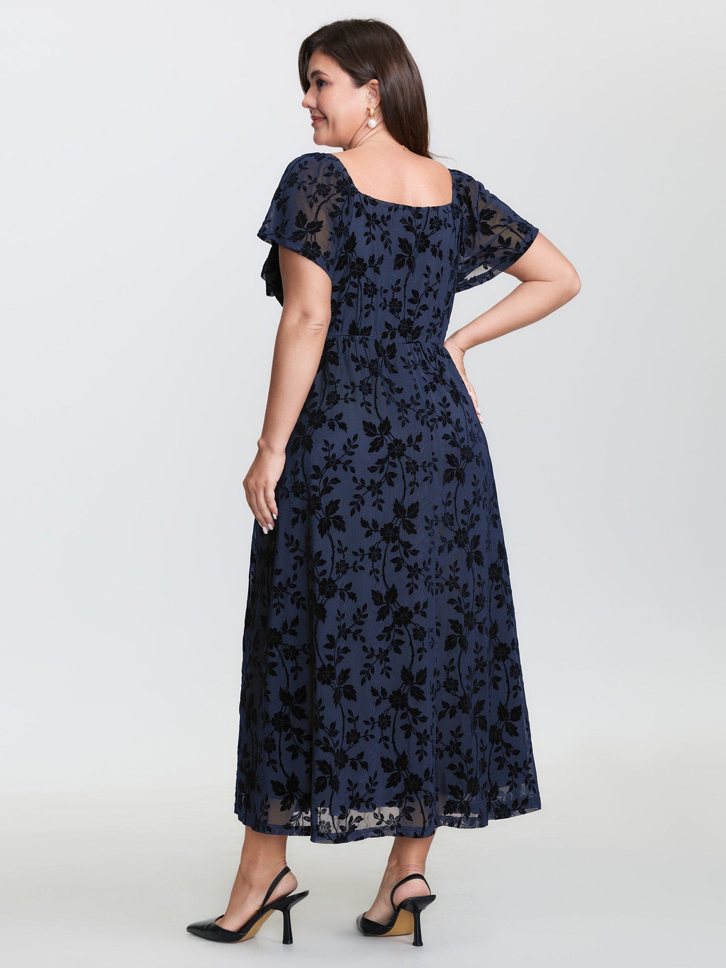 Floral Textured Jacquard Slit Hem Maxi Dress