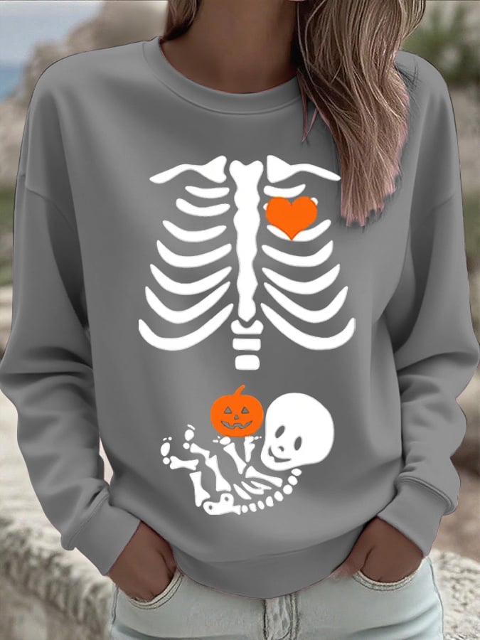 🔥HOT SALE🔥Women's Skeleton Halloween Maternity Print Sweatshirt