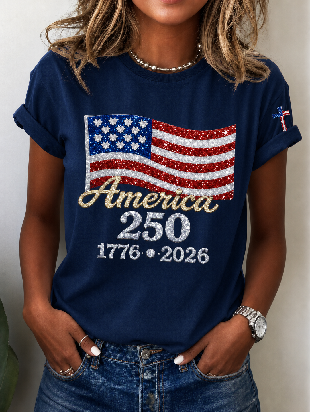 Women's Casual USA 250th Anniversary Print Short-Sleeve T-Shirt