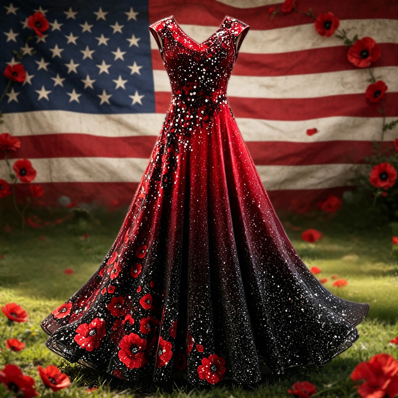 Women's With Poppy Floral Art Print Casual Dress