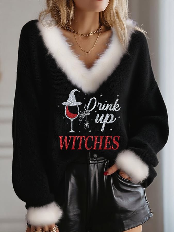 Women's Drink Up Witches Print Sweater