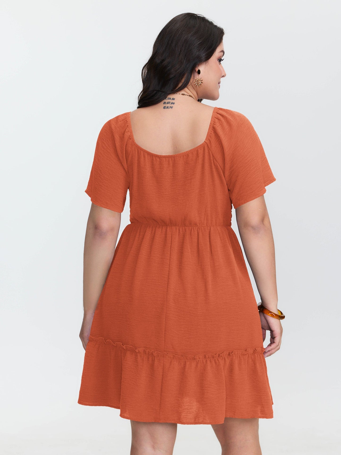 Shirred Bodice Ruffle Hem Flowy Mini Dress