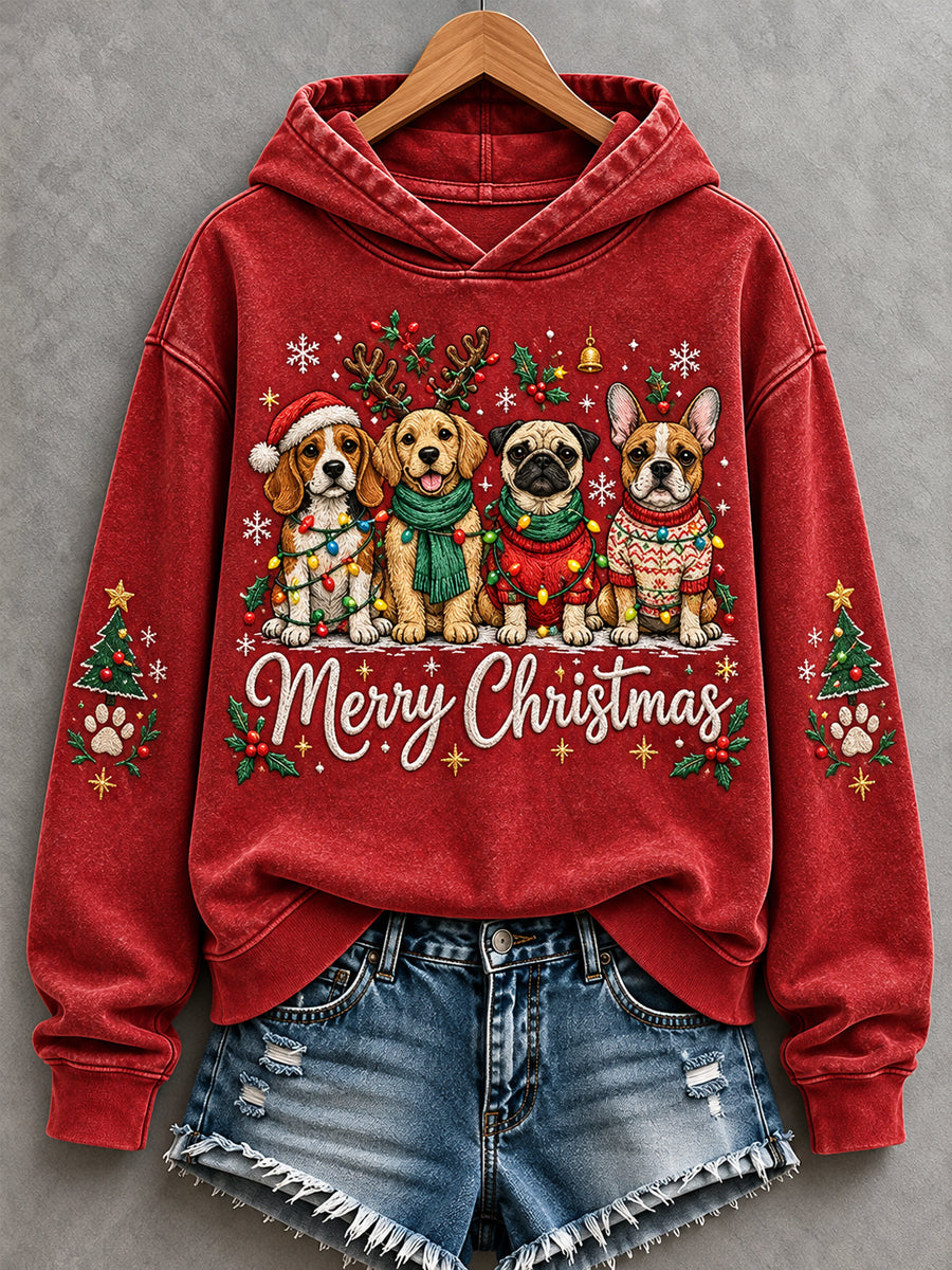 Women's Merry Christmas Dogs Print Dog Lovers Casual Hoodie