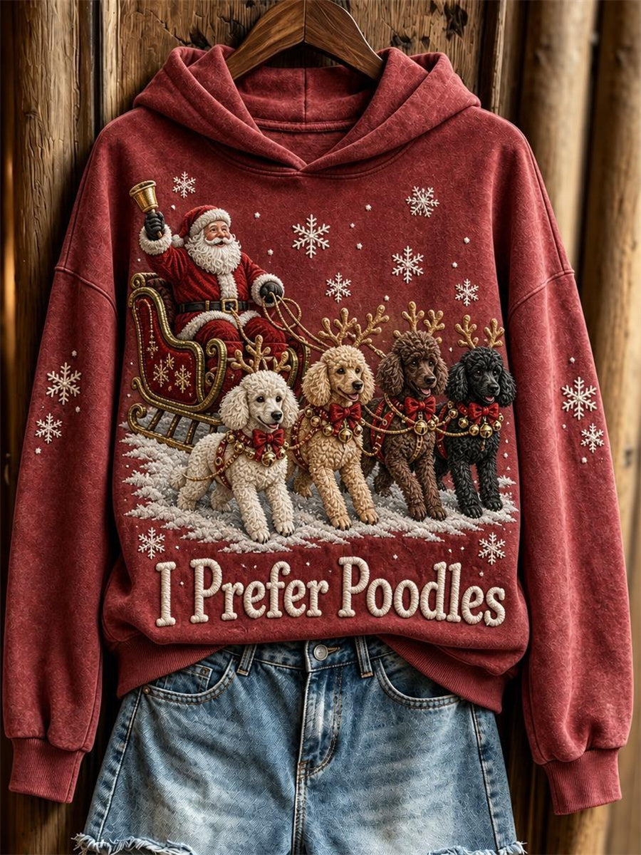 Women's Christmas I Prefer Poodles Santa Claus & Dogs Print Hoodie