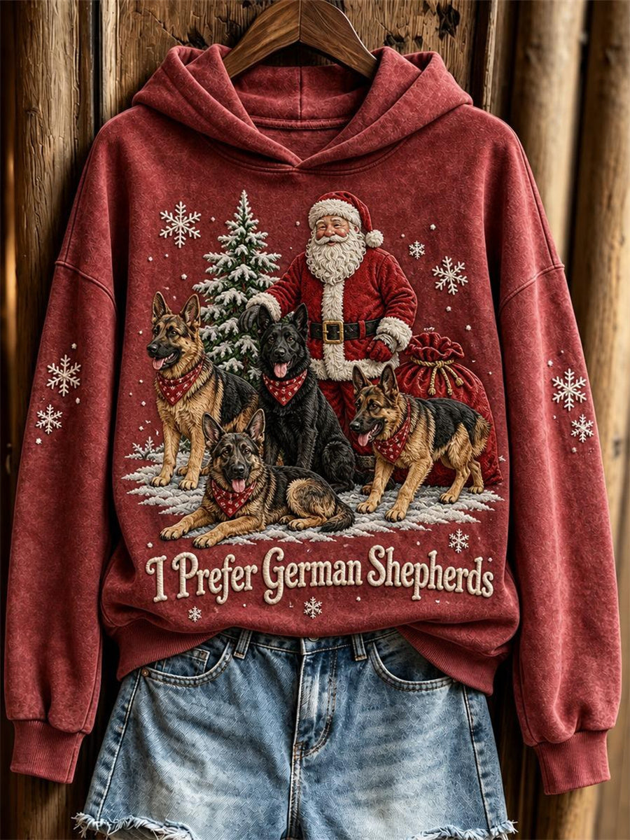 Women's Christmas I Prefer German Shepherds Santa Claus & Dogs Print Hoodie