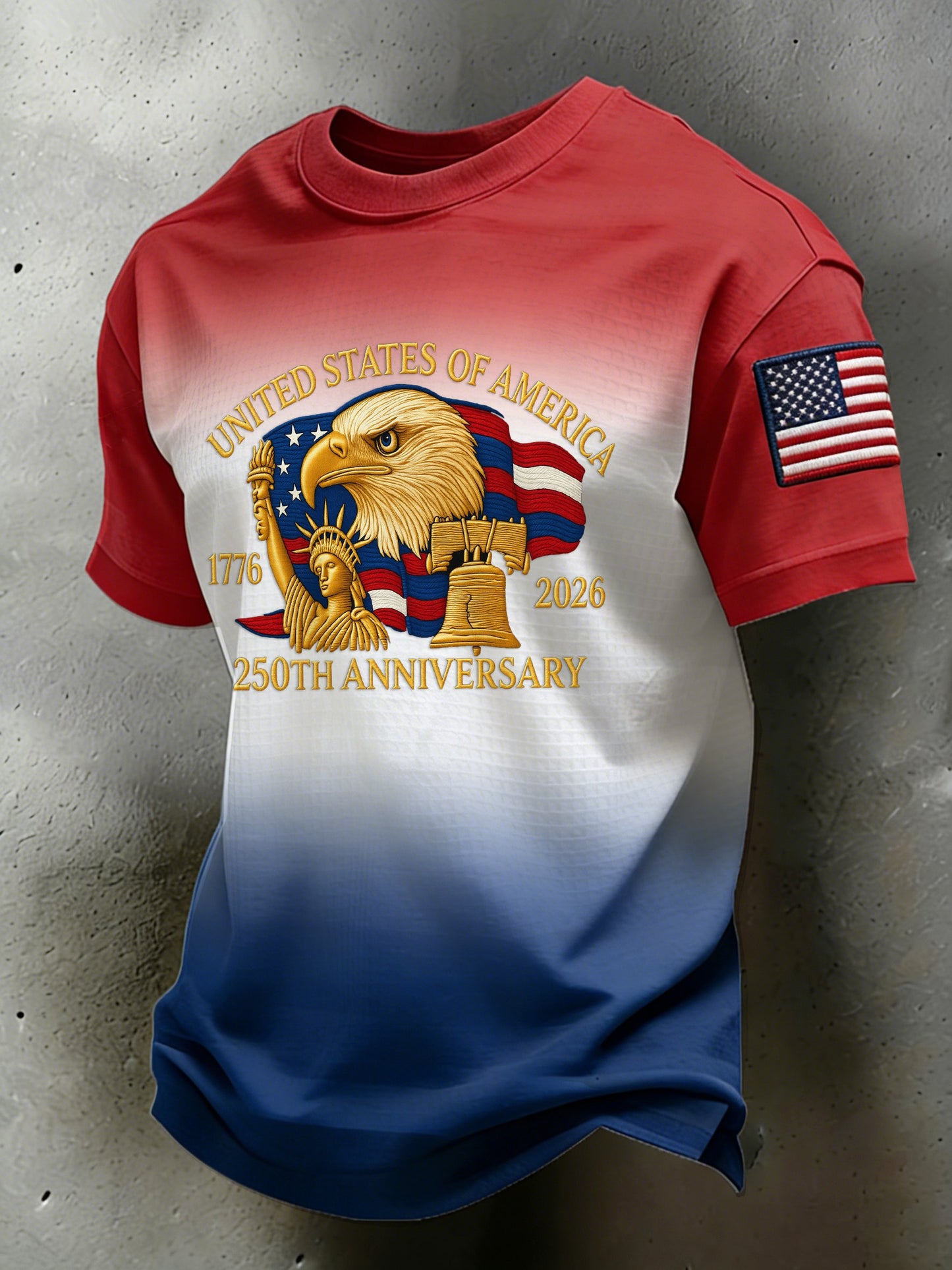 Men's Casual American 250th Anniversary Print Waffle Knit T-shirt