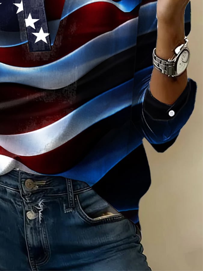Women's Retro National Flag Print Art Shirt