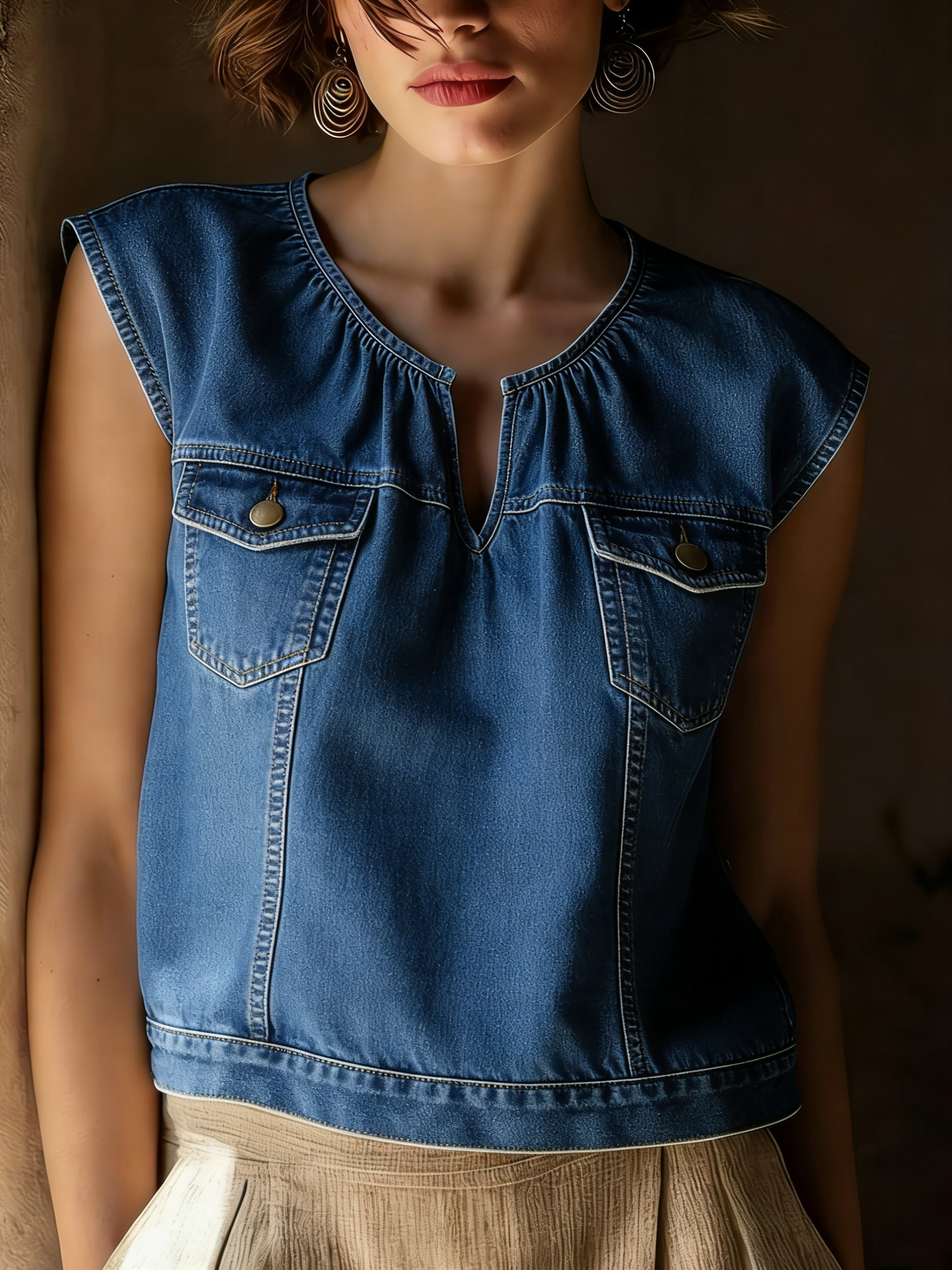 Women's Short Sleeve Denim Vest