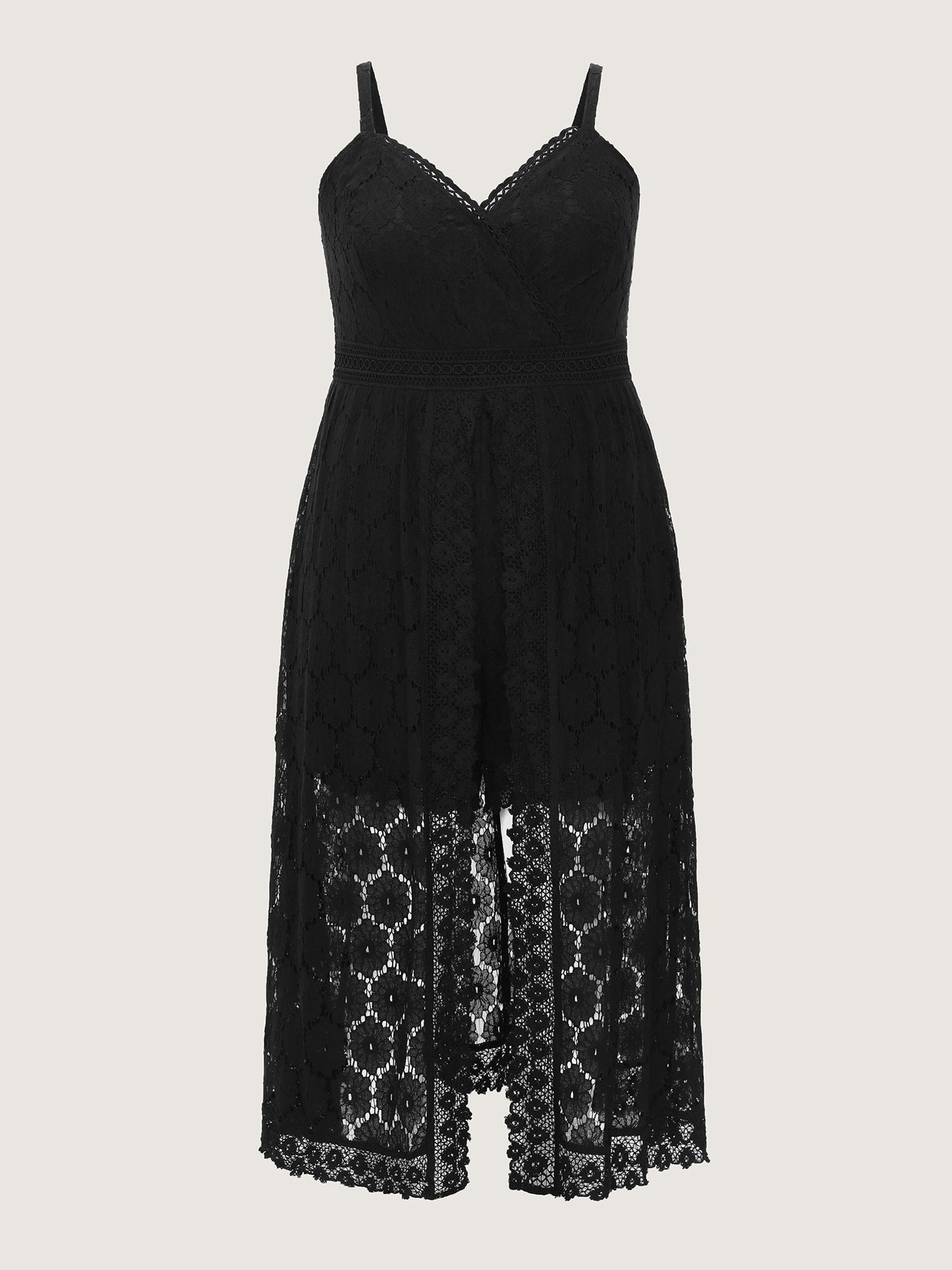 Lace Trim Sheer Cami Romper