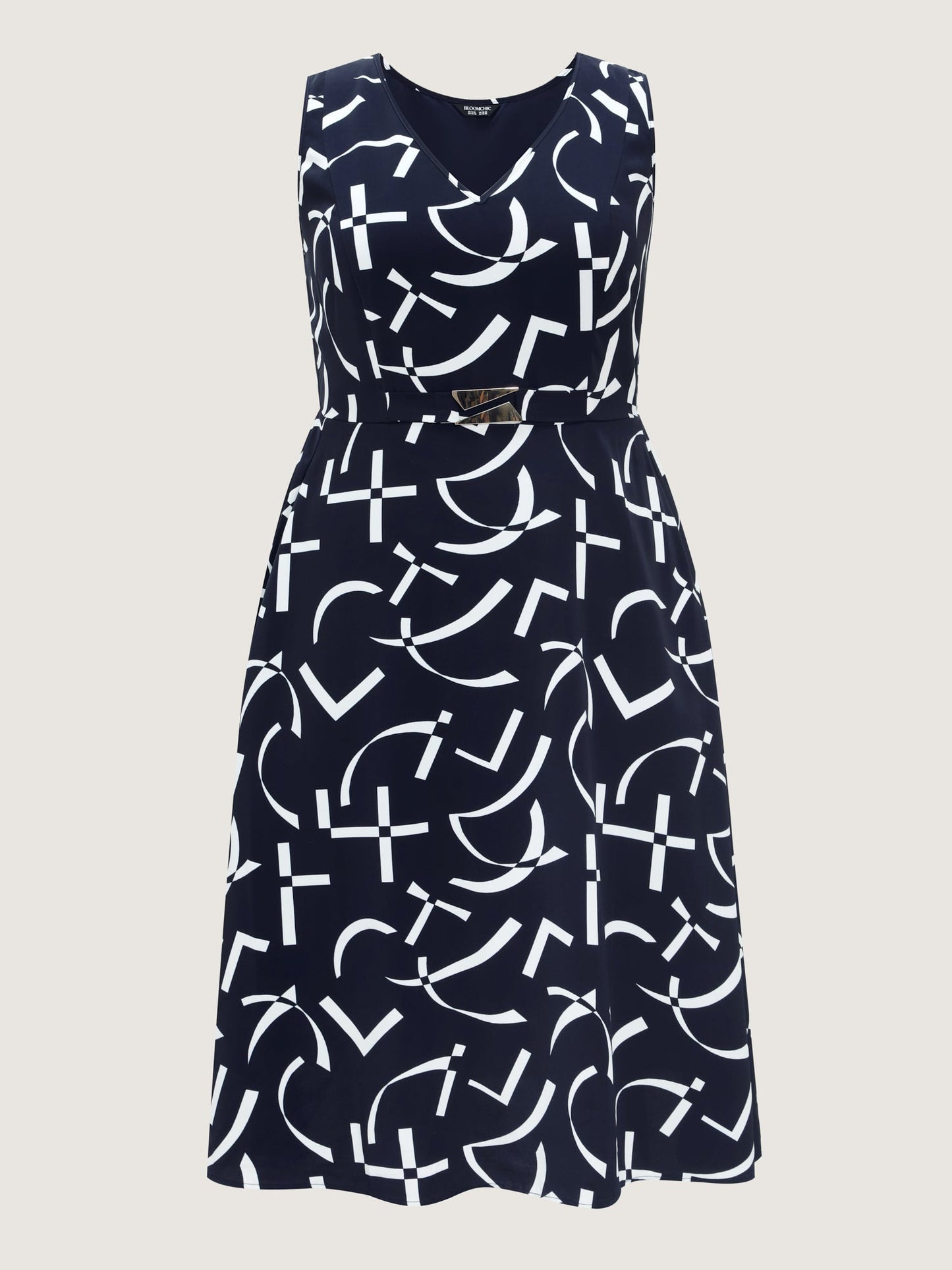 Geometric Print Metallic Detail Midi Dress
