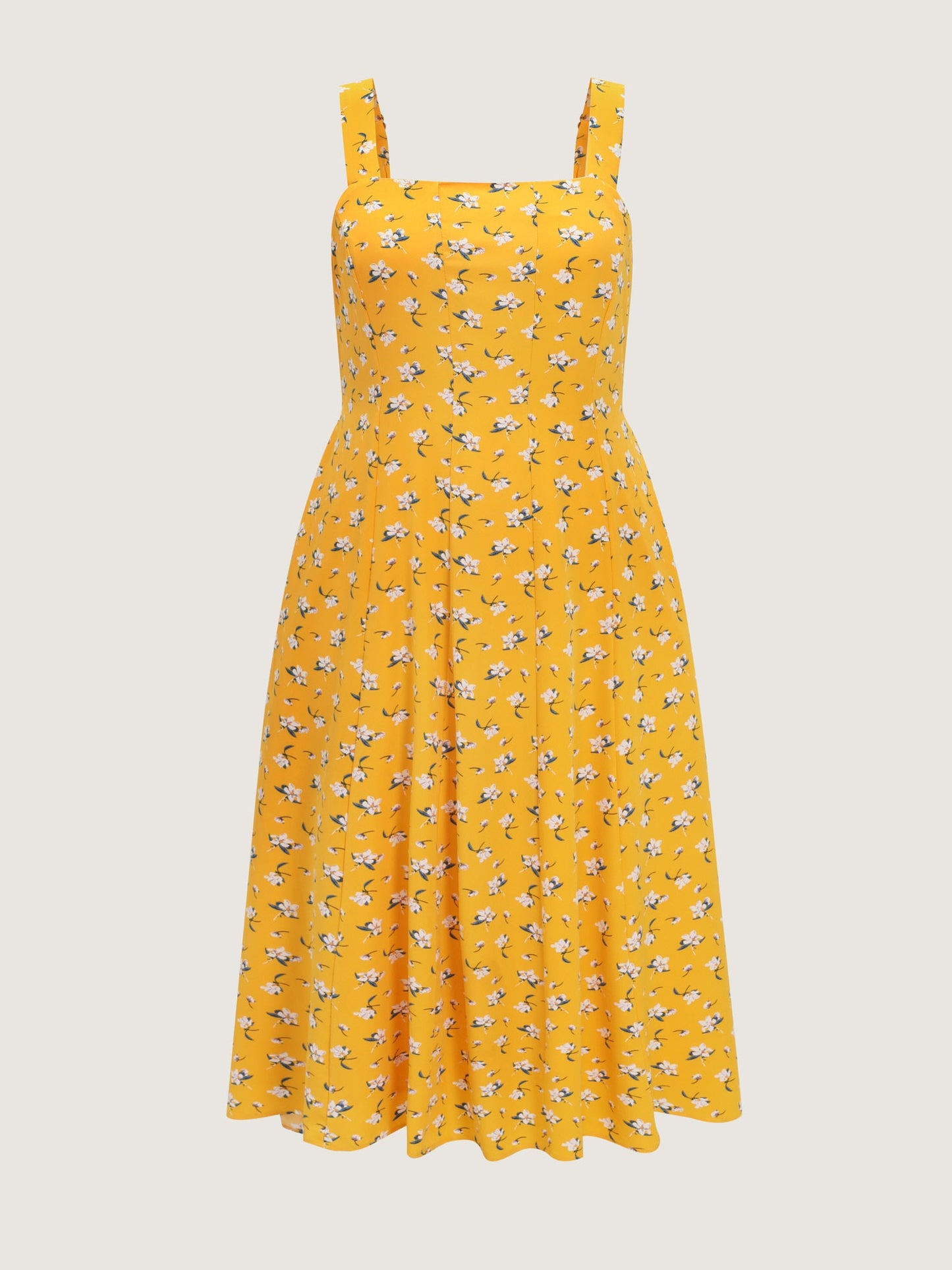 Vibrant Floral Print Waist-Defining Midi Dress