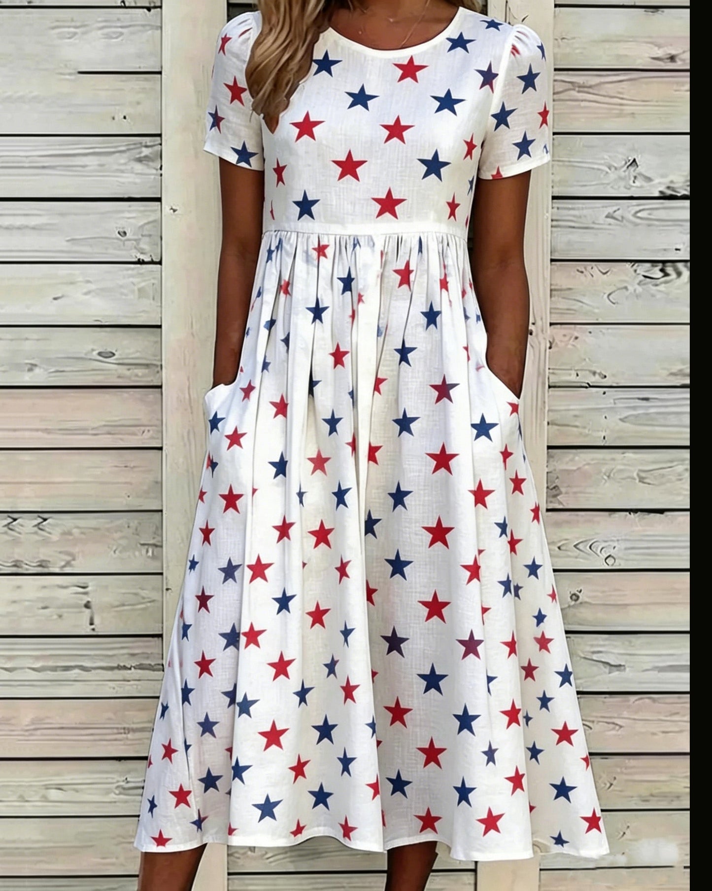250th Anniversary Star Print Pocket Casual Dress