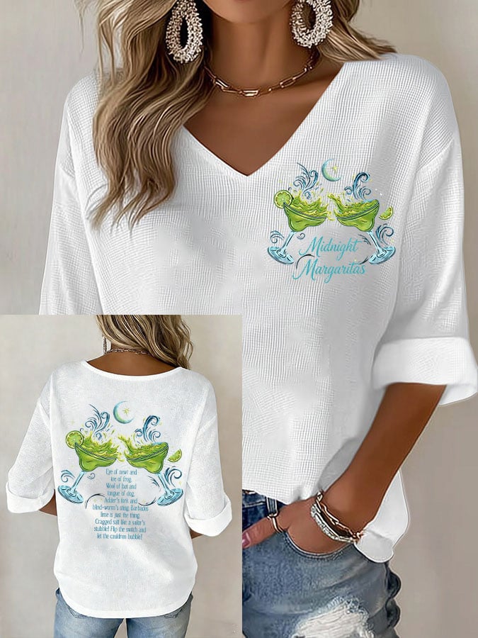 Women's Midnight Margaritas Print V Neck Top