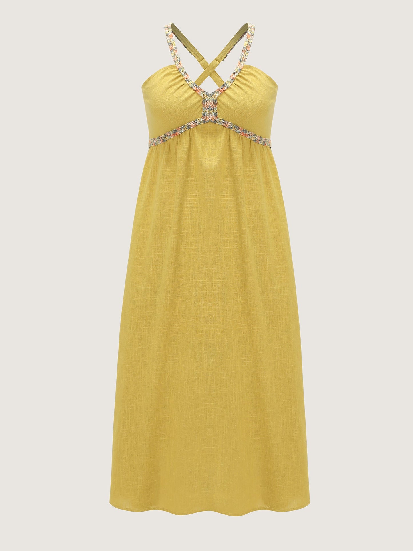 Cotton Linen Breathable Color Contrast Edges Maxi Dress