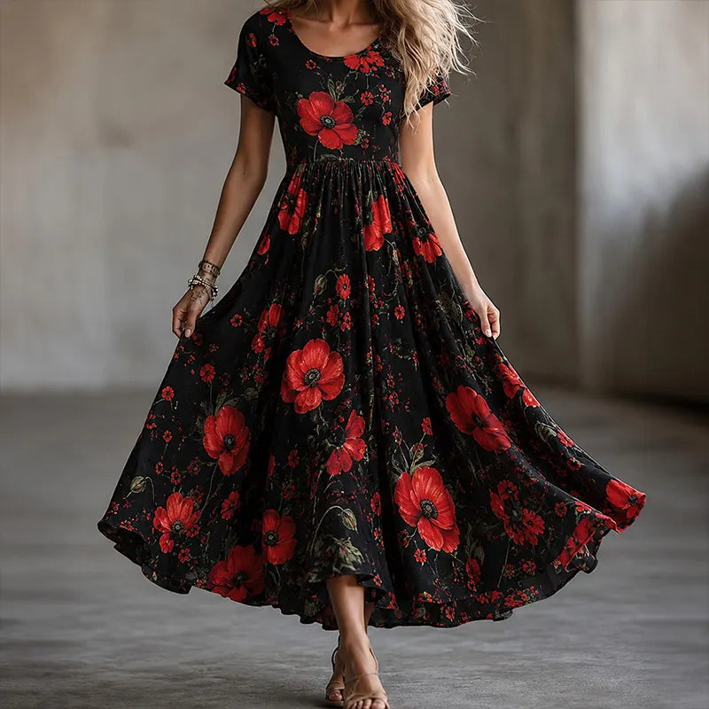 American vintage-style floral V-neck maxi dress