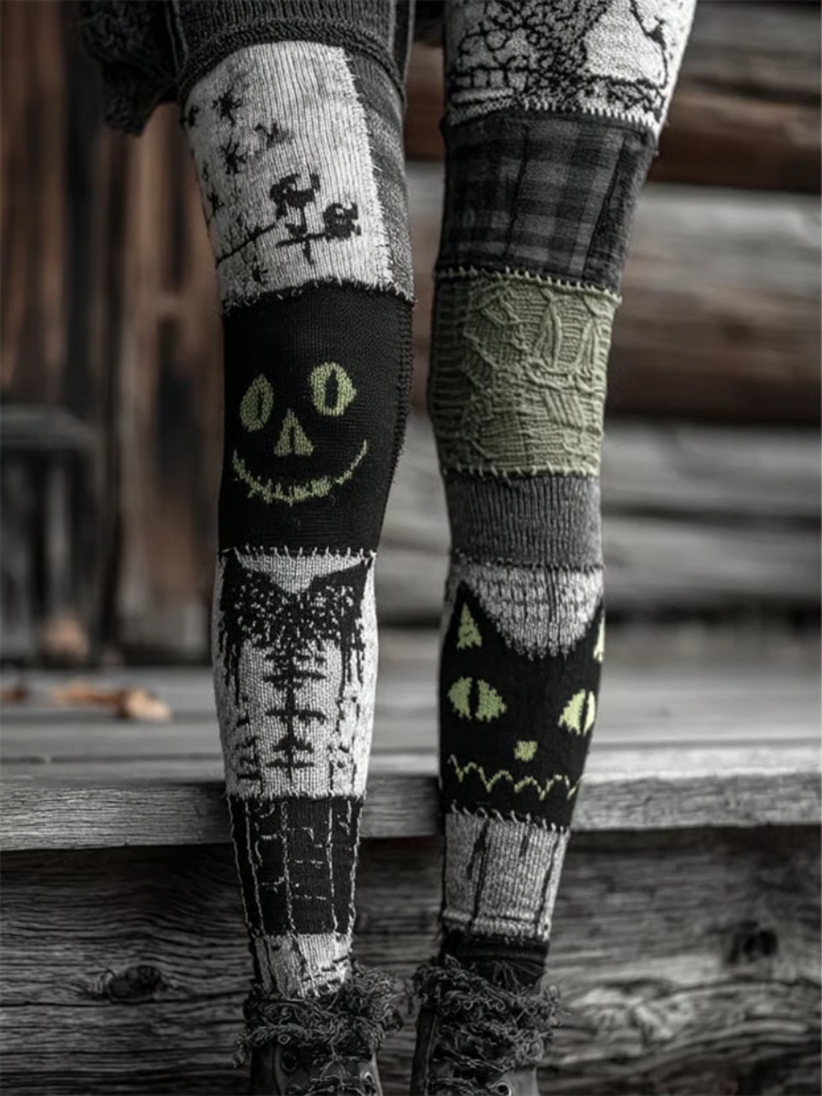 Women's Retro Halloween Rose Skull Print Leggings