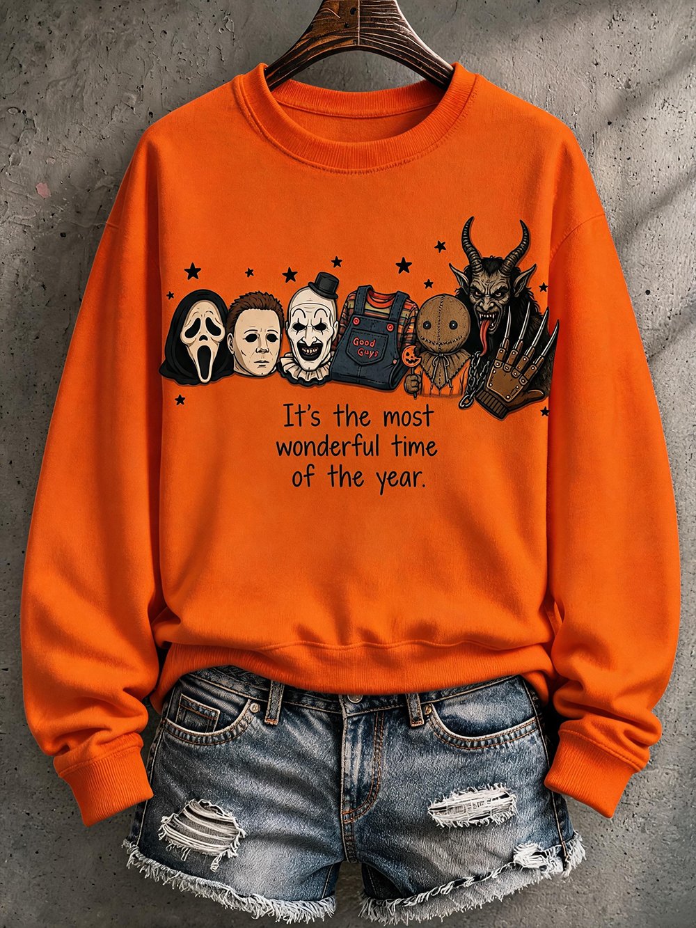 Women's Halloween Print Crew Neck Long-Sleeve Sweatshirt