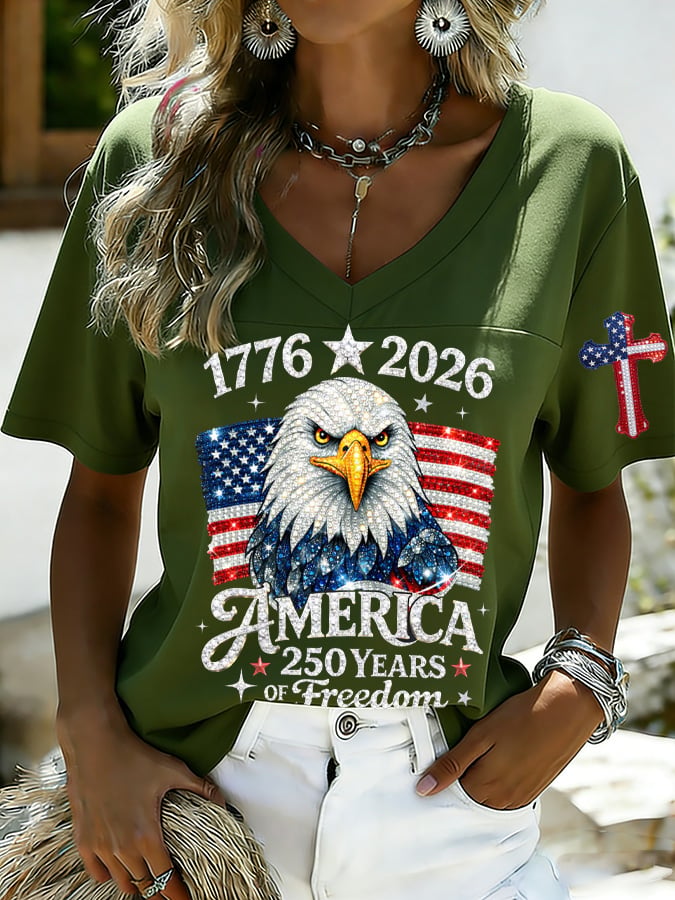 Women's 250th Anniversary Print V-Neck Top