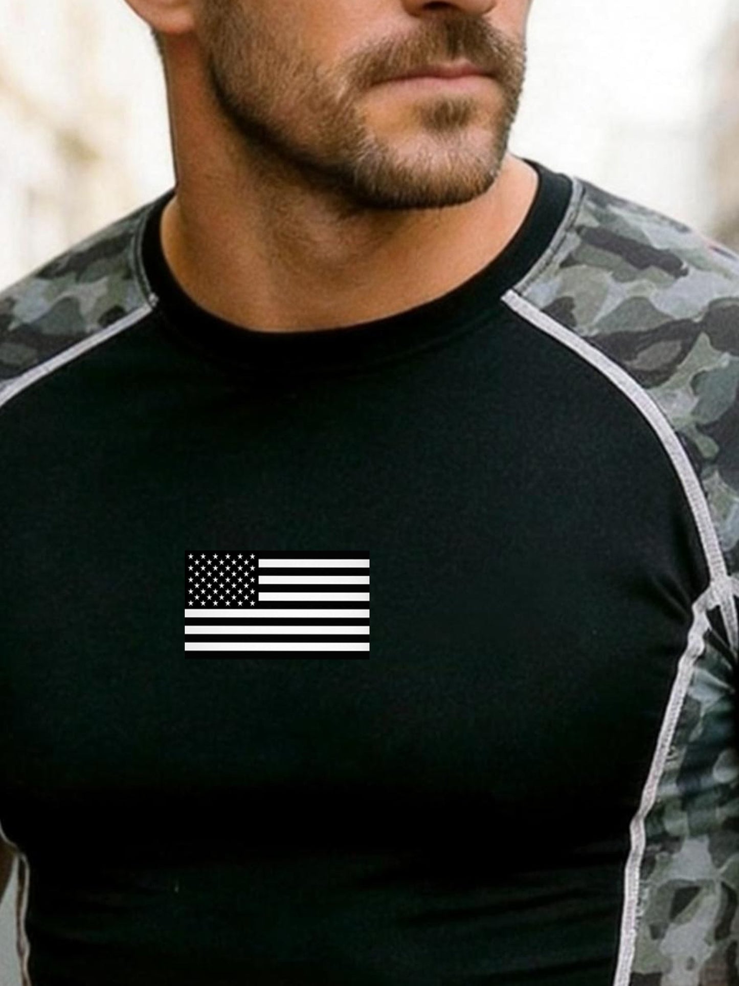 Men's Retro Color-block "Patriot" Crew Neck Short-Sleeve T-Shirt