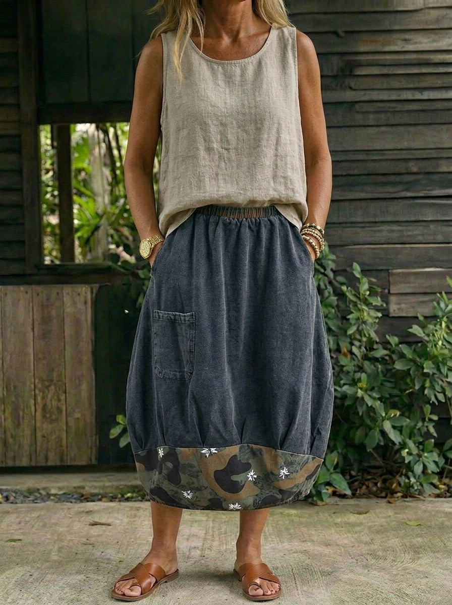 Women’s Stylish Denim Patchwork Bubble Skirt
