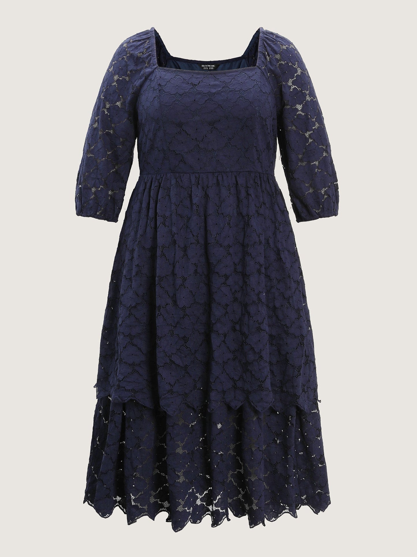 Lace Trim Stretchy Waist Tiered Midi Dress