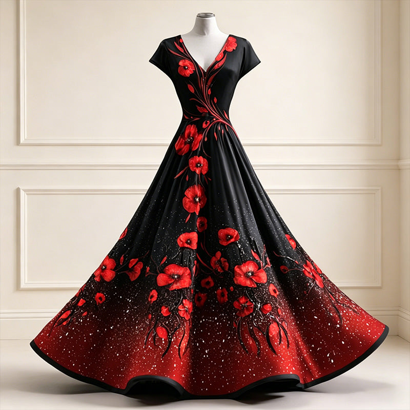 Women's With Poppy Floral Art Print Casual Dress