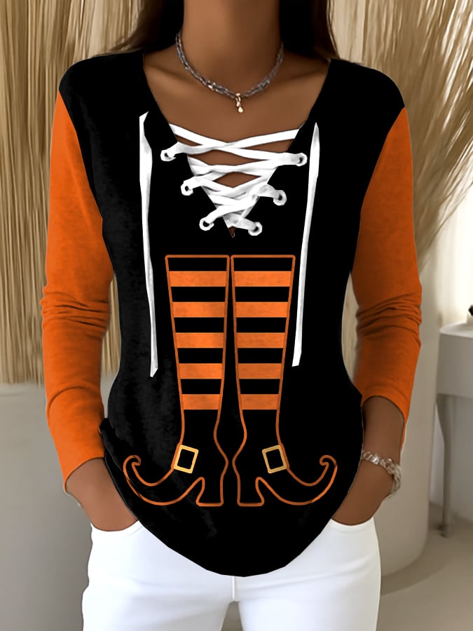 🔥HOT SALE🔥Women's Witches Art Print Lace-up Sweatshirt