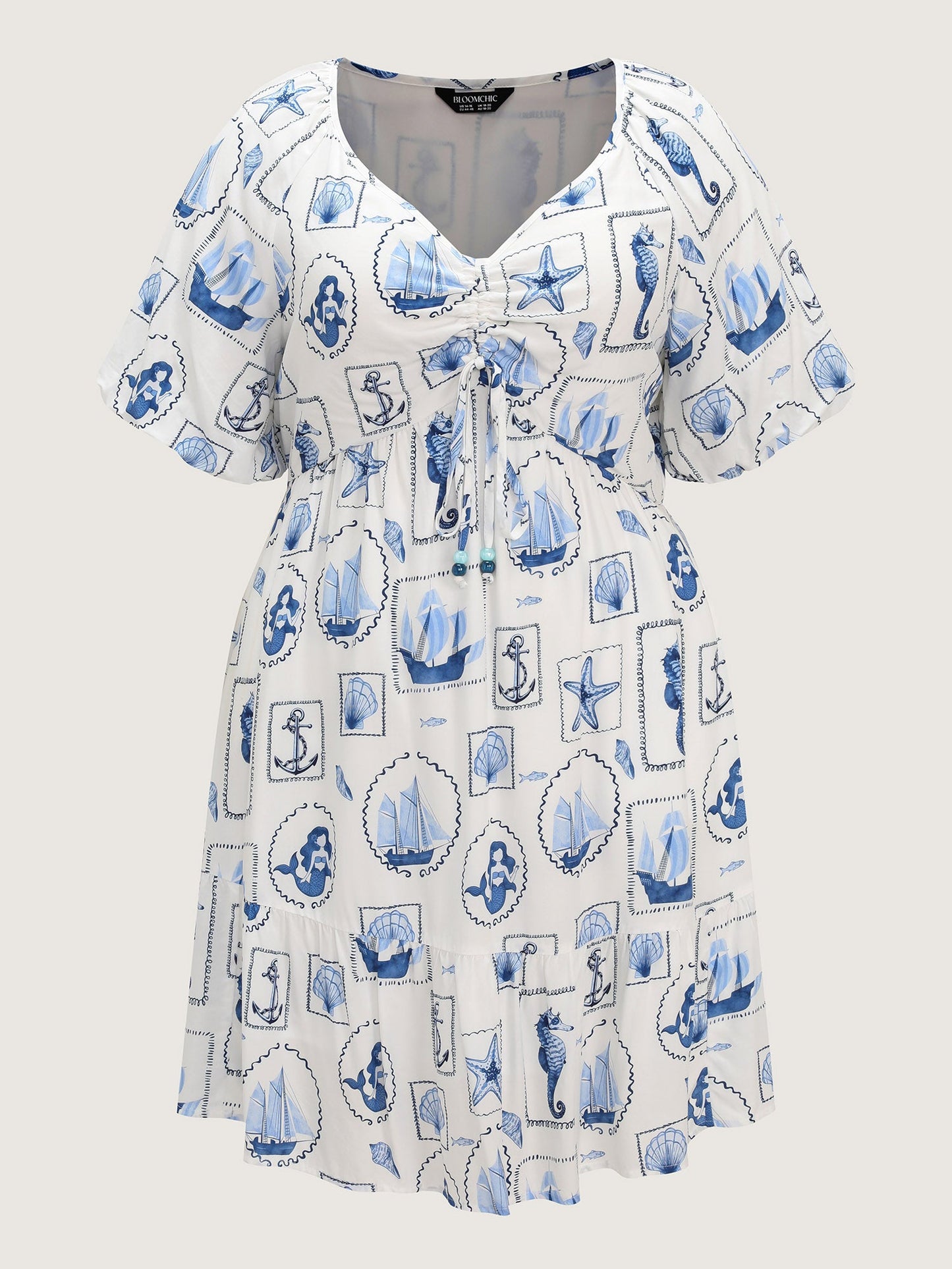Vitamin-Sea Print Ruched Mini Dress