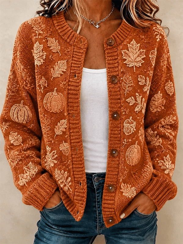 Women'S Casual Maple Leaf Knit Cardigan
