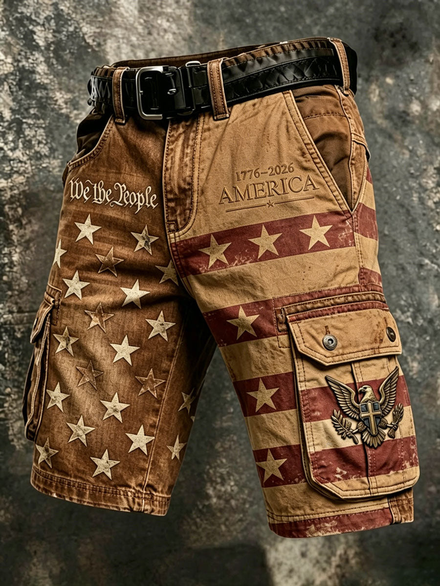 Men'S Casual American 250Th Anniversary Cargo Shorts