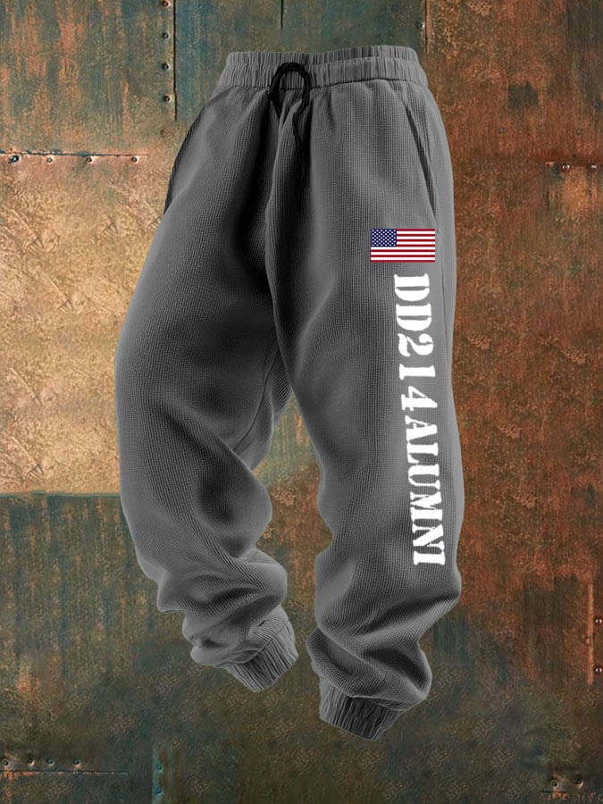 Men's Vintage Veteran Print Textured Casual Loose Sweatpants