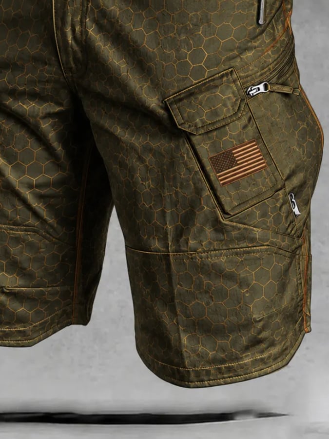 Men's Retro Patriotic Outdoor Multi-Pocket Functional Cargo Shorts