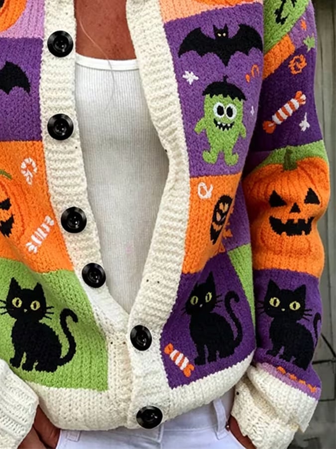 Women's Casual Halloween Print Cardigan