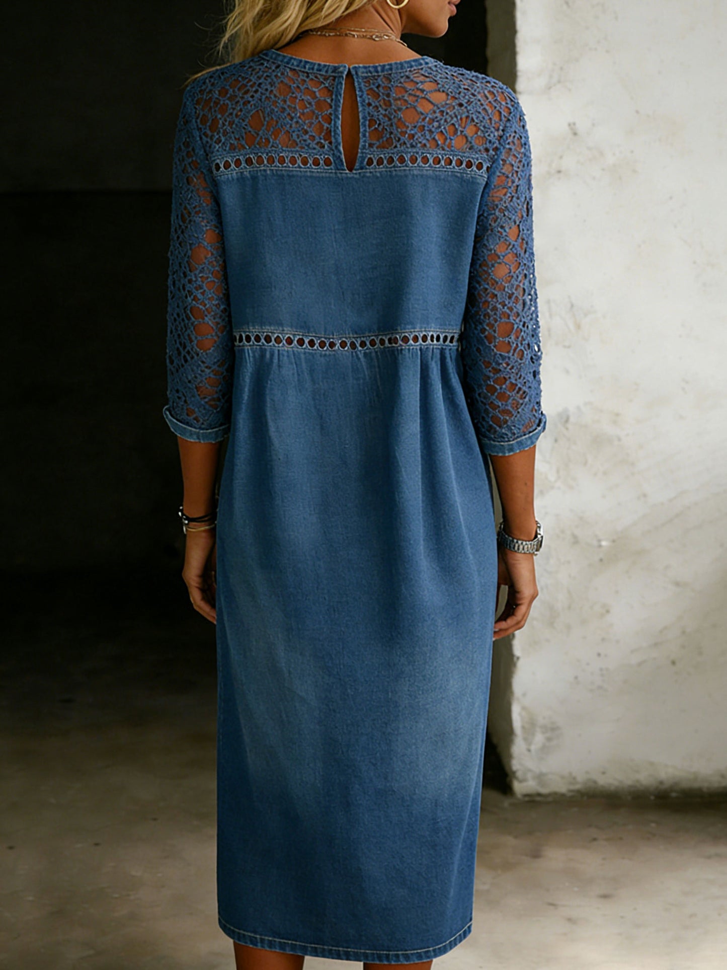 Women's Lace Long-sleeved Casual Denim Dress
