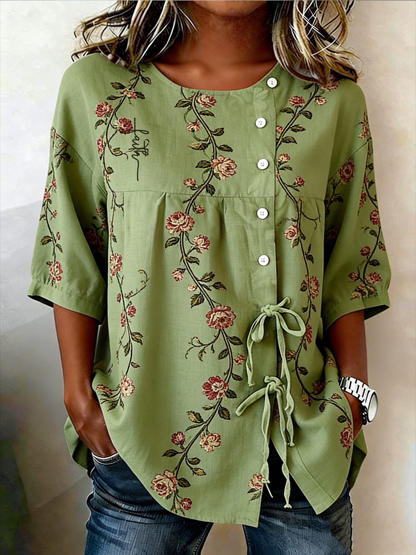 Women's Retro Faith Floral Print Top