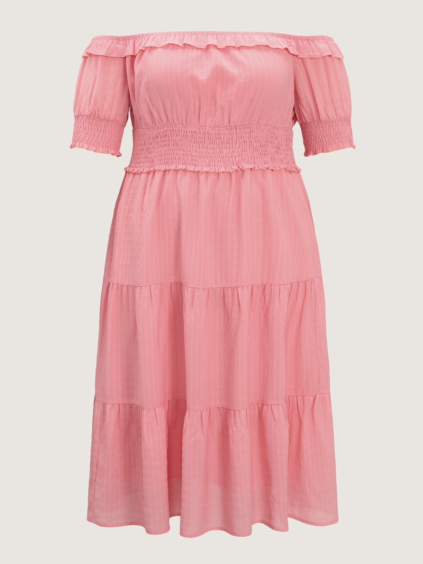 Shirred Waist Off-Shoulder Tiered Maxi Dress
