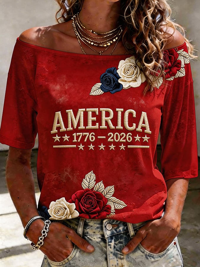 Women'S American 250th Anniversary Printed Off-Shoulder T-Shirt