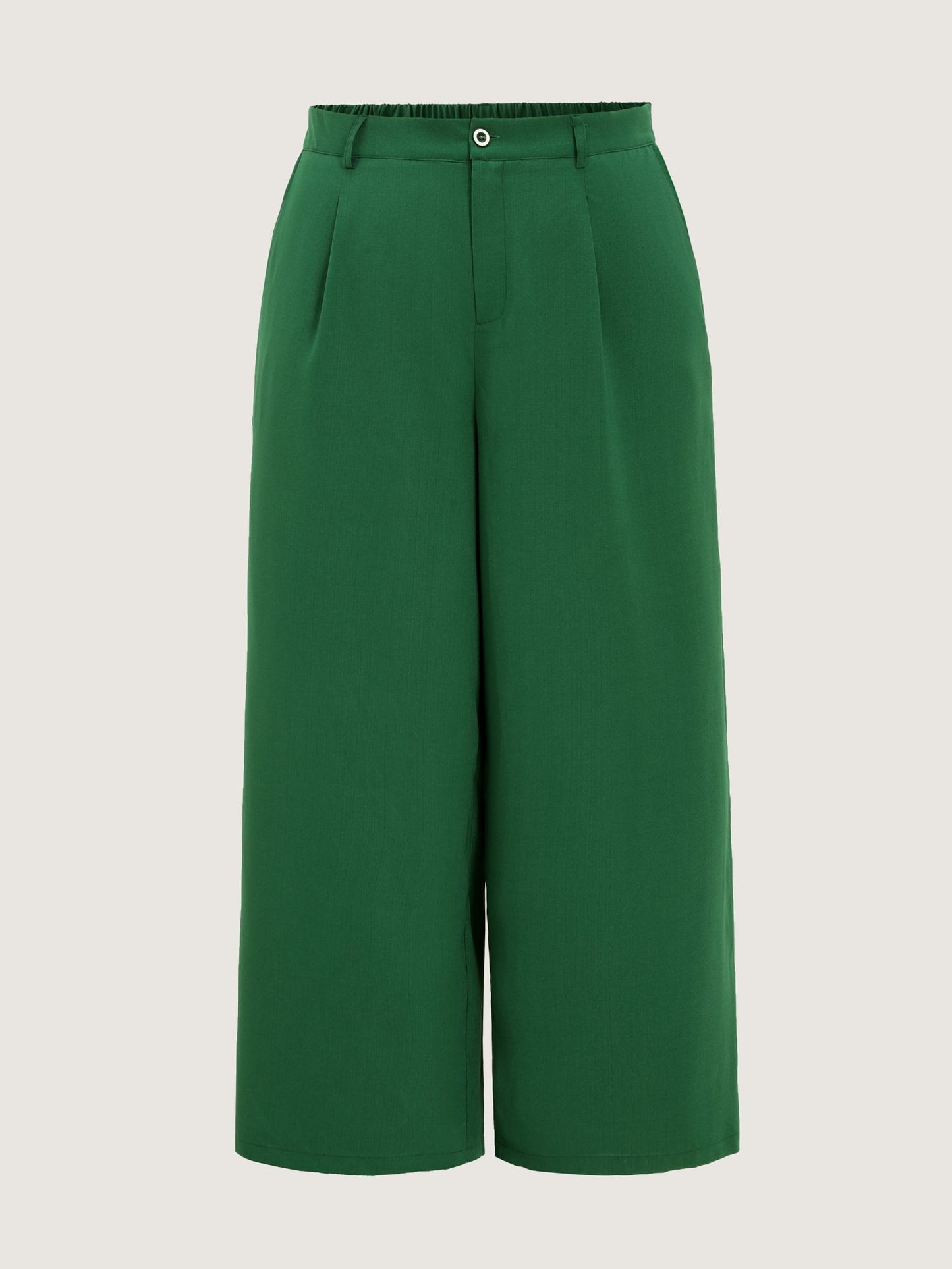 Stretchy Waist Pleated Straight-Leg Pants