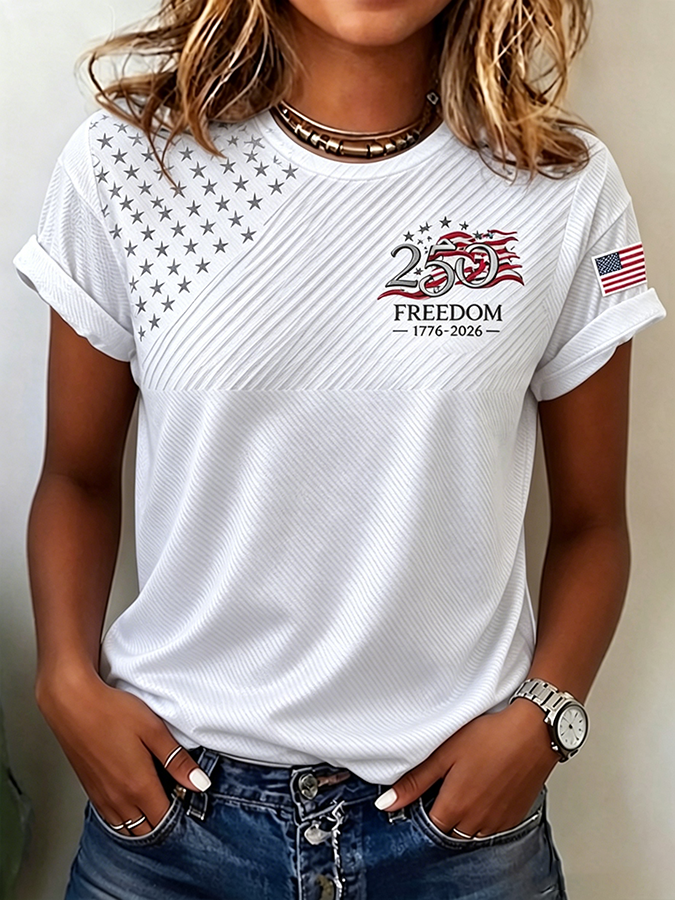 Women'S America Flag Printed Casual T-Shirt