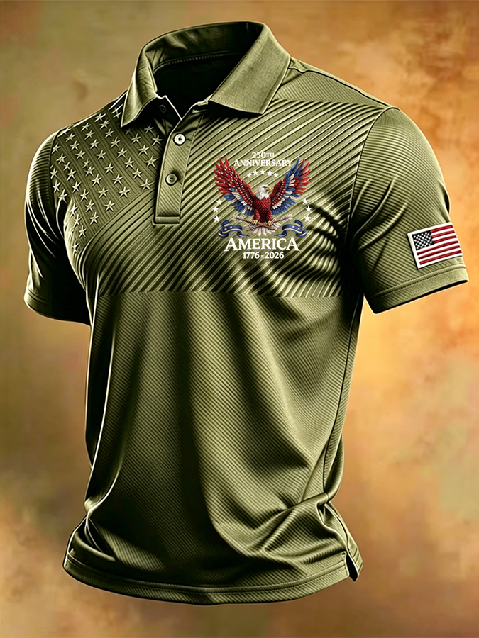 Men'S Patriotic National Flag Print Casual Polo Shirt