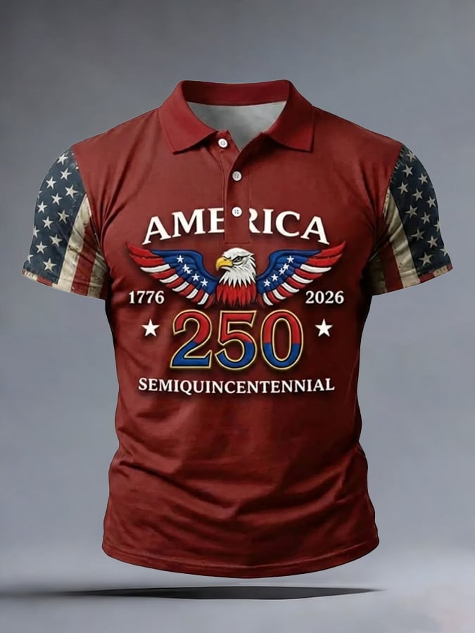 Men's 250th Anniversary National Flag Print Casual Polo Shirt