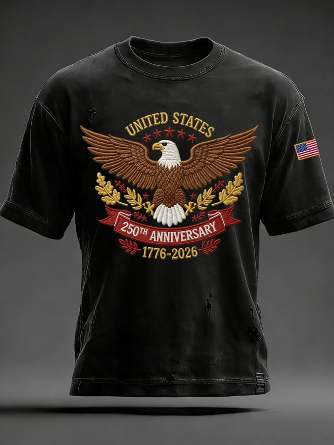 Men's Retro American 250th Anniversary Print Short-Sleeved T-Shirt