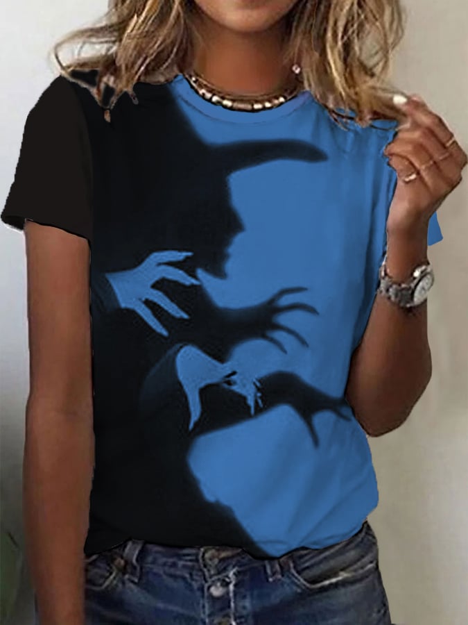 Women's Halloween Witch Shadow Print Casual Tee