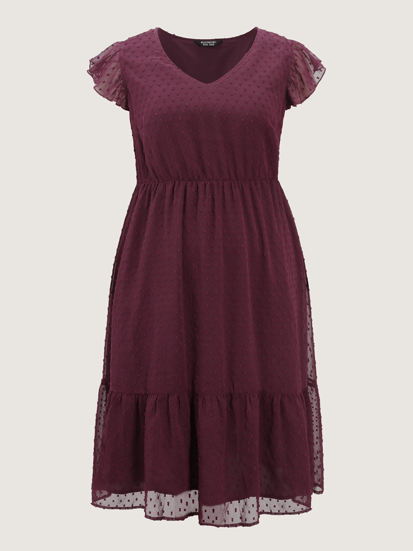 Textured Chiffon Flutter Sleeve Midi Dress